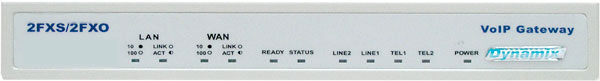 Front view DYNAMIX DW-0202/H VoIP gareways with 2 FXS + 2 FXO ports