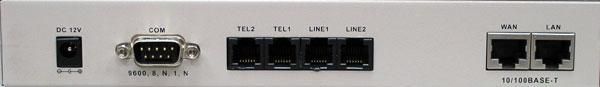 Back panel DYNAMIX DW-0202/H VoIP gareways with 2 FXS + 2 FXO ports